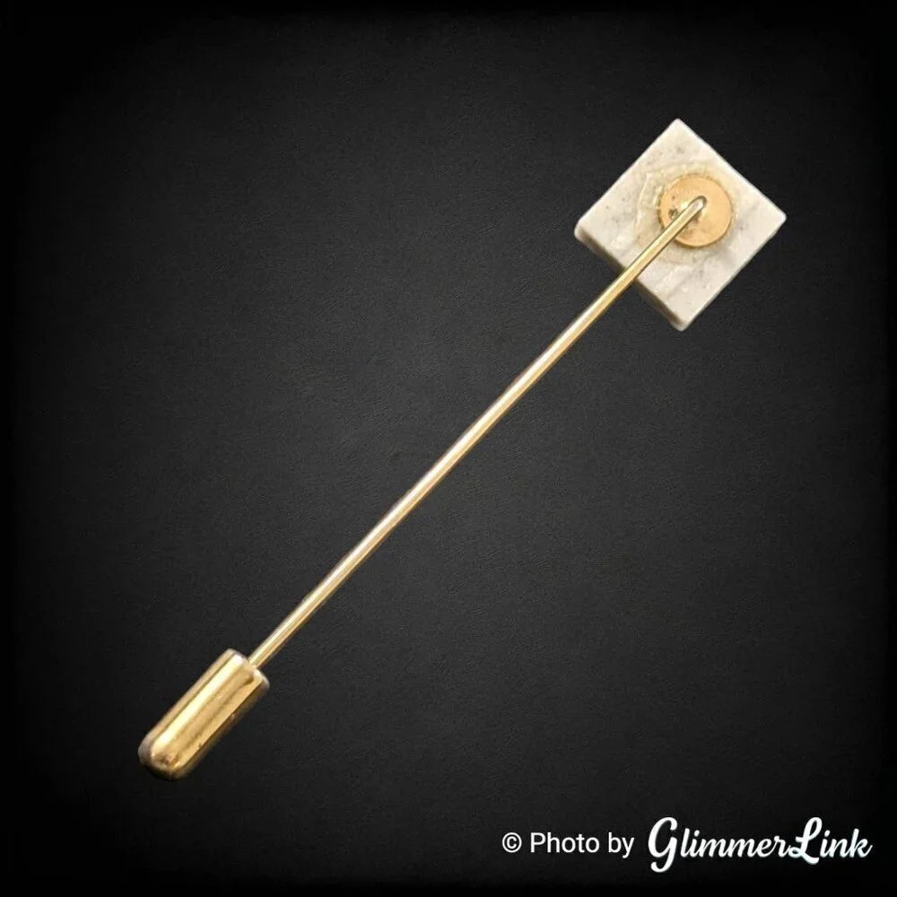 Vintage Floral Hand Painted Ceramic Marbled Square Gold Tone Stick Pin